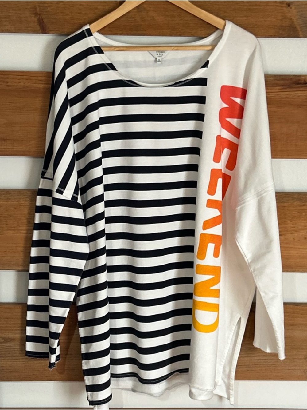 Crown & Ivy Curvy 3X Women's White Lightweight Long Sleeve Blouse w/Stripes